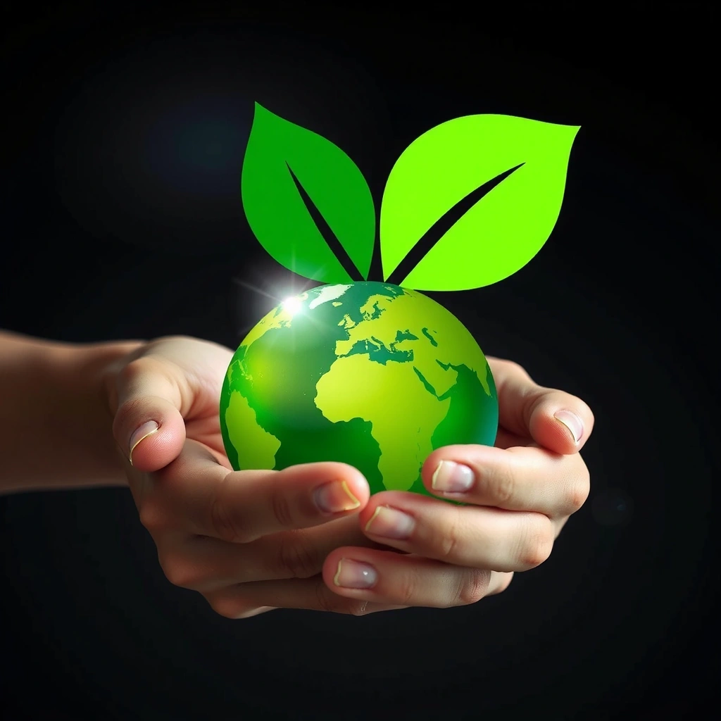 Icon representing sustainability, such as a leaf with a recycling symbol or a green globe.